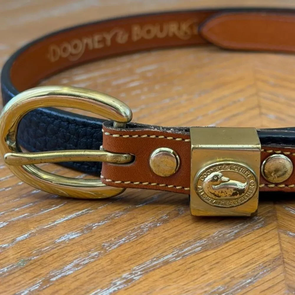 Vintage Dooney & Bourke Black & Brown Leather Gold Brass Belt